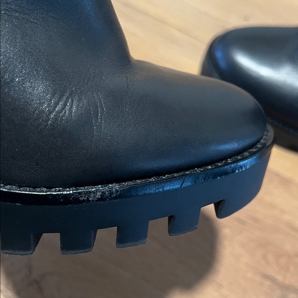 Antonio Melani Black Lug Sole Leather Ankle Boots 4” Block Heel Size 8.5 - Picture 7 of 14